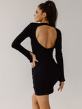 Платье мини черного цвета с открытой спиной и длинными рукавами-клеш Katarina Ivanenko фото 1