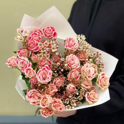 Букет «Загадочные лепестки», Цветы: Роза кустовая, Хамелациум