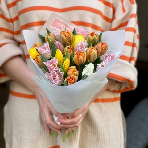 Photo of 27 colorful tulips in a bouquet «Colored Spring»