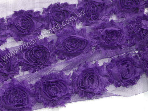 Шифоновые шебби-розы фиолетовые  диаметр 6 см