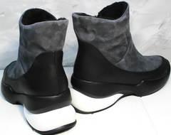 Купить зимние полусапожки женские Jina 7195 Leather Black-Gray