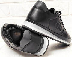 Кожаные мужские кроссовки весна осень TKN Shoes 155 sl Black.