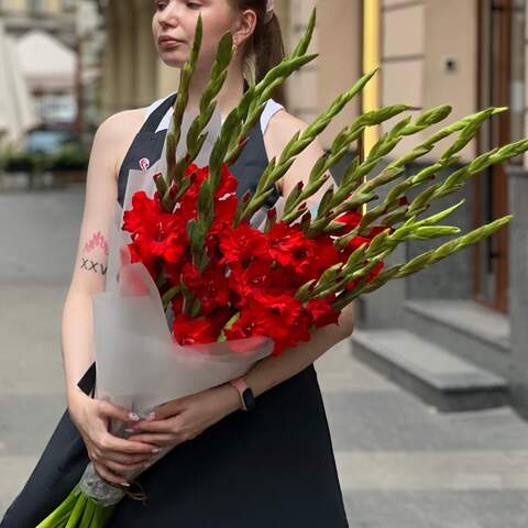 13 gladioli in a bouquet «Ardent Fire», Flowers: Gladiolus, 13 pcs.