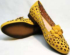 Босоножки кожаные женские летние туфли с перфорацией Phany 103-28 Yellow.