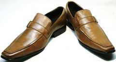 Деловые туфли мужские без шнурков кожаные Mariner 12211 Light Brown.