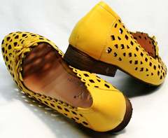Кожаные женские босоножки туфли на широком каблуке Phany 103-28 Yellow.