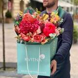 Photo of Bouquet of peonies and Graffiti anthuriums «Colored graffiti»