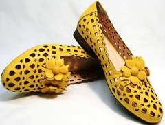Красивые туфли босоножки из натуральной кожи женские Phany 103-28 Yellow.