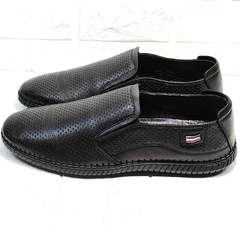 Красивые туфли слипоны мужские кожаные смарт кэжуал Ridge Z-291-80 All Black.