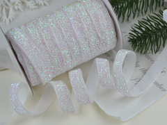Стрічка оксамитова з люрексом біла з переливом ширина 1 см