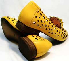 Модные летние босоножки туфли с широким каблуком женские Phany 103-28 Yellow.