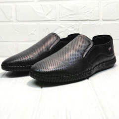 Летние туфли мокасины мужские кожаные стиль casual Ridge Z-291-80 All Black.