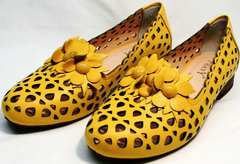Легкие женские туфли босоножки женские кожаные без каблука Phany 103-28 Yellow.