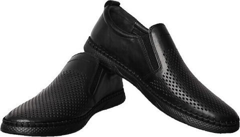 Черные туфли слипоны мужские кожаные. Летние слипоны мокасины с перфорацией Arsello Black Leather.