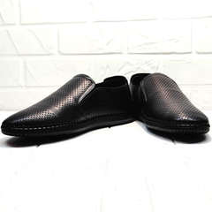 Кожаные туфли слипоны с перфорацией стиль кэжуал мужской Ridge Z-291-80 All Black.