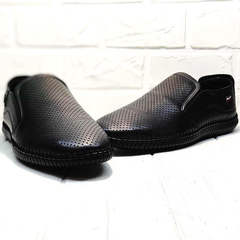 Кожаные слипоны туфли чёрные casual стиль мужские Ridge Z-291-80 All Black.