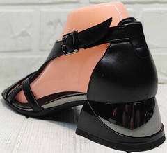 Черные кожаные босоножки сандалии с закрытой пяткой женские Evromoda 166606 Black Leather.