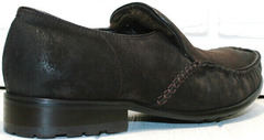 Зимние мужские туфли мокасины с каблуком Welfare 555841 Dark Brown Nubuk & Fur