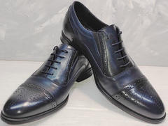 Синии туфли оксфорды мужские Ikoc 3805-4 Ash Blue Leather.