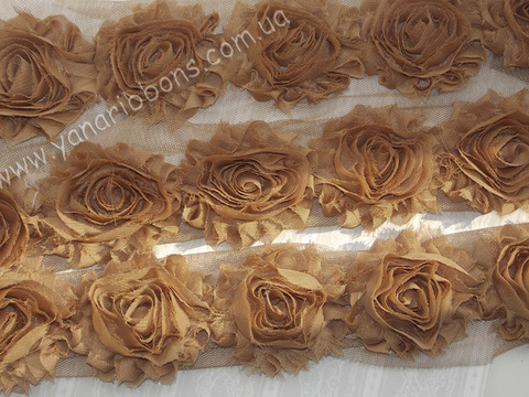 Шифоновые шебби-розы коричневые  диаметр 6 см