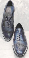 Классические броги. Кожаные оксфорды туфли синего цвета Ikoc 3805-4 Ash Blue Leather.