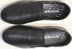 Перфорированные слипоны мокасины мужские из натуральной кожи стиль смарт кэжуал Ridge Z-291-80 All Black.