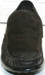 Мужские зимние туфли мокасины без шнурков Welfare 555841 Dark Brown Nubuk & Fur.