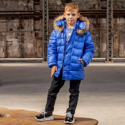 Підліткова зимова куртка з натуральної опушки синього кольору на хлопчика