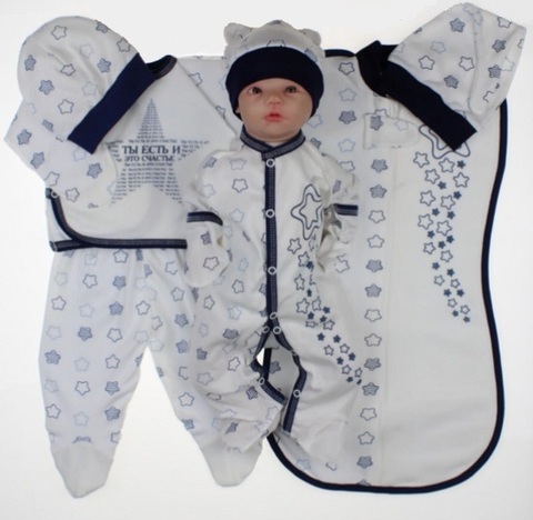 Набор одежды для новорожденного в роддом 7 предметов синий
