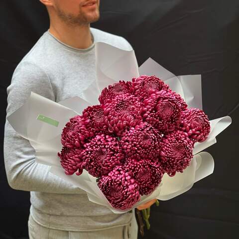13 chrysanthemums in a bouquet «Burgundy diamond», Flowers: Chrysanthemum
