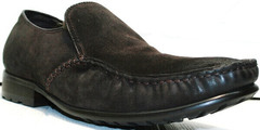 Удобные мокасины. Мужские зимние туфли на меху Welfare 555841 Dark Brown Nubuk & Fur.