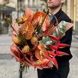 Photo of Exotic bouquet with heliconia and anthuriums «Tropical Latte»