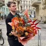 Photo of Exotic bouquet with heliconia and anthuriums «Tropical Latte»