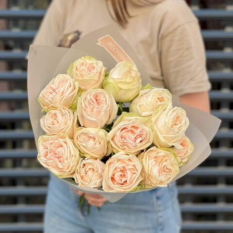15 пионовидных роз Garden Spirit в букете «Персиковые шарики», Цветы: Роза пионовидная