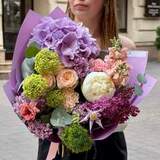 Photo of Colorful fluffy bouquet with hydrangea and lilac «Your Love»