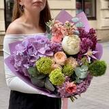 Photo of Colorful fluffy bouquet with hydrangea and lilac «Your Love»