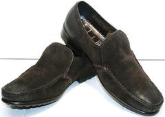 Зимние мужские туфли на меху. Мокасины мужские натуральная кожа Welfare 555841 Dark Brown Nubuk & Fur.