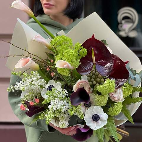 Photo of Spring fragrant bouquet with anemones and calla lilies «Basic instinct»