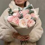 Photo of 11 Tsumugi peony roses with eucalyptus in a bouquet «Exquisite Gift»