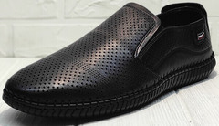 Мужские летние туфли мокасины с перфорацией smart casual стиль Ridge Z-291-80 All Black.
