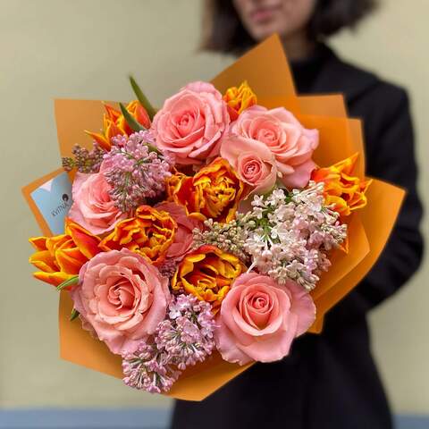 Bouquet «Dreamy Mood», Flowers: Rose, Tulipa, Syringa