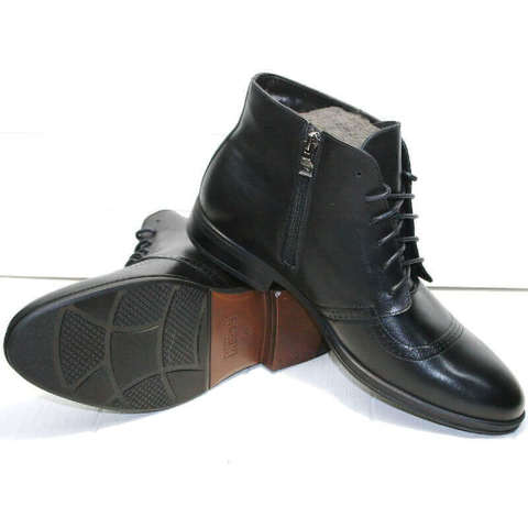 Черные ботинки мужские зимние. Кожаные ботинки с мехом. Классические ботинки дерби Ikoc-BL.