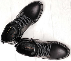 Сникерсы женские черные ботинки на шнуровке Evromoda 535-2010 S.A. Black.