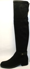 Женские сапоги-чулки  ботфорты замшеве. Замшевые сапоги ботфорты на низком ходу.  Черные ботфорты сапоги демисезонные Richesse–BlackSuede 37-й размер.