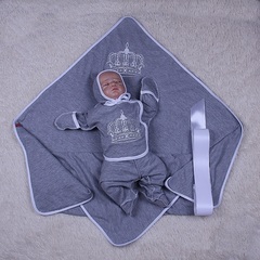 Летний комплект на выписку новорожденных из роддома Queen (серый)
