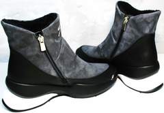 Купить женские зимние сникерсы без шнурков Jina 7195 Leather Black-Gray