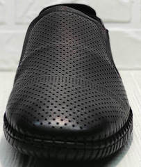 Перфорированные туфли мокасины черные смарт кэжуал мужской Ridge Z-291-80 All Black.