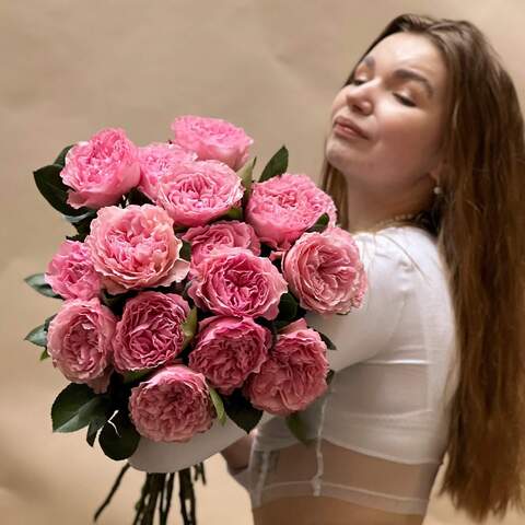 Ніжно-рожевий замріяний букет із піоновидних троянд «Закохана принцеса», Квіти: Троянда піоновидна, 19 шт.