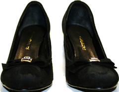 Лодочки туфли на широком каблуке 8 см. Замшевые туфли женские Ilona Black. 36-й размер