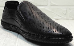 Удобная обувь модные туфли слипоны кожаные business casual для мужчин Ridge Z-291-80 All Black.